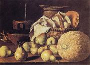 Melendez, Luis Eugenio Still Life with Melon and Pears painting